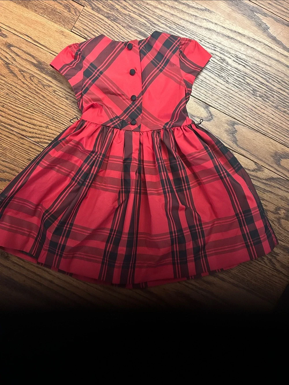 Ralph Lauren Red and Black Plaid Fit-and-Flare Dress with Black Ribbon Waistband